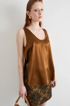 Top in raso fluido - Marrone