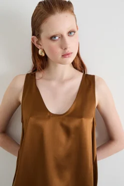 Top in raso fluido - Marrone
