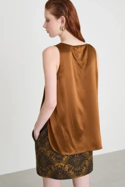 Top in raso fluido - Marrone