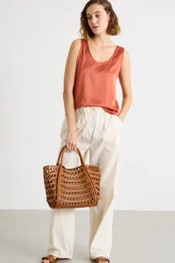 Top in raso leggero stretch - Arancione
