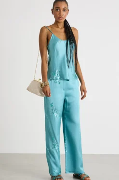 Top in raso ricamato - Azzurro