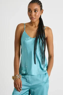 Top in raso ricamato - Azzurro