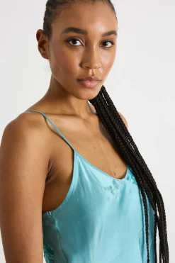 Top in raso ricamato - Azzurro