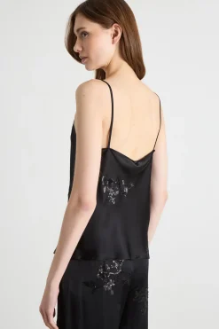 Top in raso ricamato - Nero