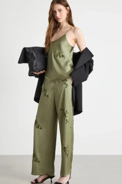 Top in raso ricamato - Verde