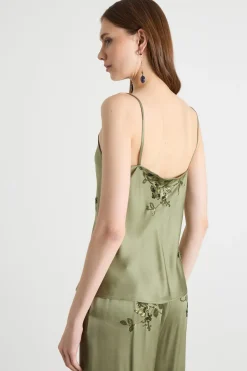 Top in raso ricamato - Verde