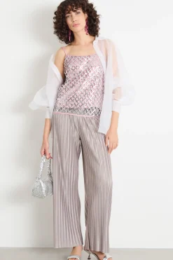 Top in rete con paillettes ricamate - Argento Rosa