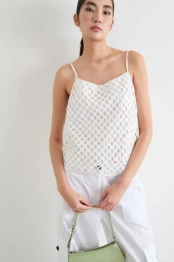 Top in rete con paillettes ricamate - Bianco