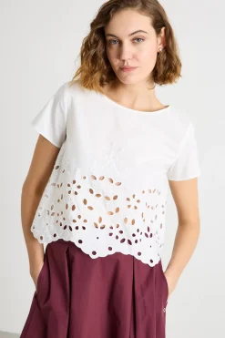 Top in taffettà ricamato - Bianco