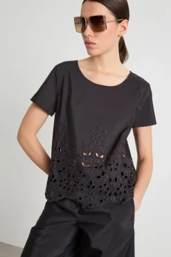Top in taffettà ricamato - Nero