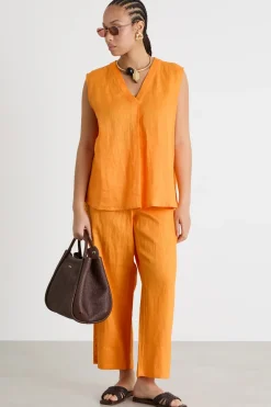 Top in tela con piega piatta - Arancione