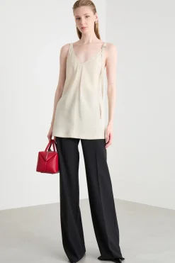 Top in tela con spacchi - Avorio