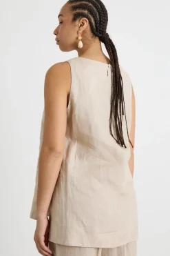 Top in tela con spacchi - Beige