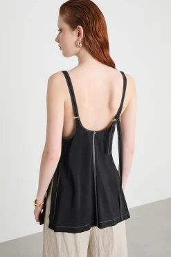 Top in tela con spacchi - Nero