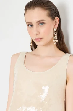 Top in tulle con paillettes - Beige