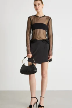 Top in tulle con strass - Nero