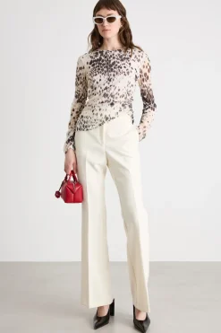 Top in tulle stampato - Avorio Marrone