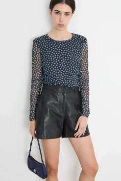 Top in tulle stampato - Blu Bianco