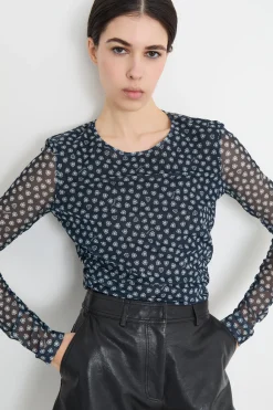 Top in tulle stampato - Blu Bianco