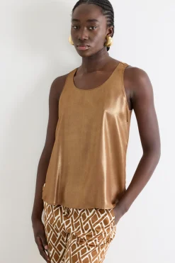 Top in twill laminato - Rame