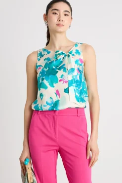 Top in twill stampato - Bianco Azzurro Rosa