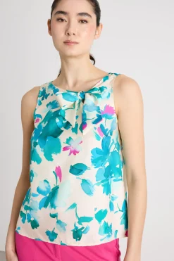 Top in twill stampato - Bianco Azzurro Rosa