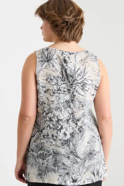 Top lungo in tela stampata - Beige Nero