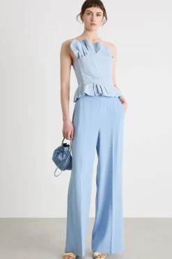 Top monospalla in taffeta - Azzurro