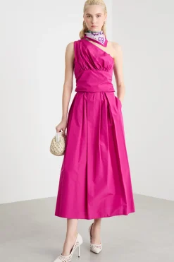 Top monospalla in taffettà - Fuxia