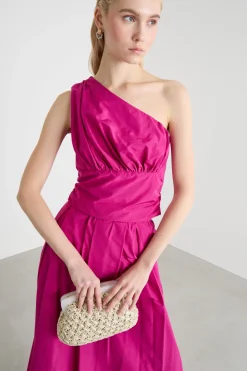 Top monospalla in taffettà - Fuxia