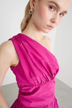 Top monospalla in taffettà - Fuxia