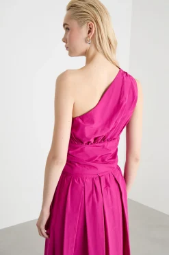Top monospalla in taffettà - Fuxia