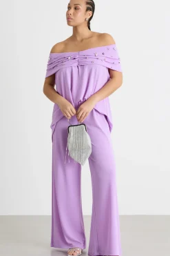 Top off-shoulder con applicazioni - Lilla