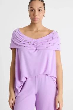 Top off-shoulder con applicazioni - Lilla