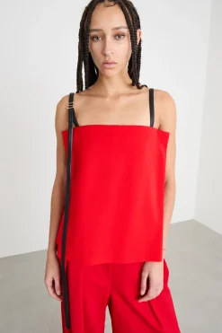 Top off-shoulder in cady - Rosso