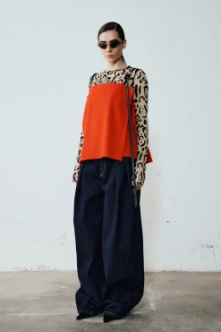 Top off-shoulder in cady - Rosso