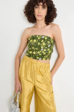 Top ricamato - Verde Giallo Bianco