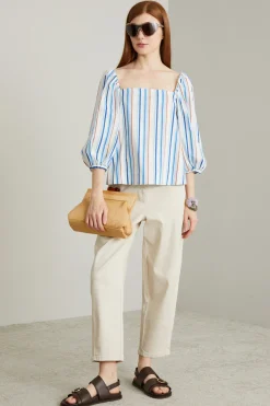 Top scollo squadrato - Azzurro Arancione Bianco