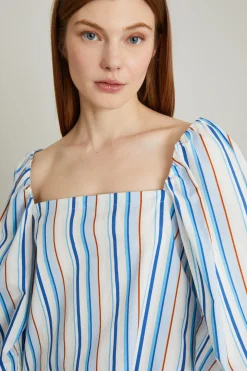 Top scollo squadrato - Azzurro Arancione Bianco