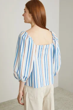 Top scollo squadrato - Azzurro Arancione Bianco