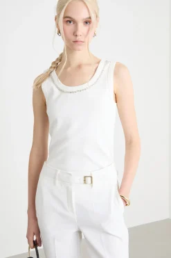 Top smanicato aderente - Bianco