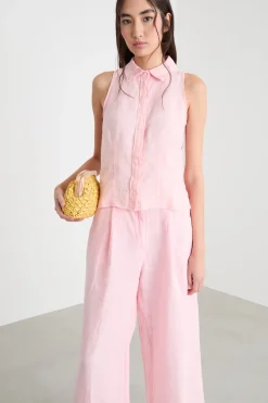 Top smanicato con bottoni - Rosa