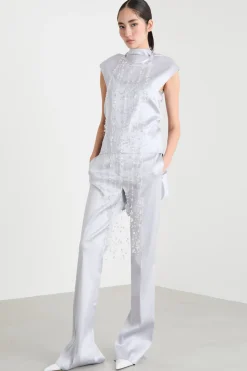 Top smanicato con drappeggio - Argento