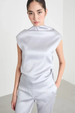 Top smanicato con drappeggio - Argento