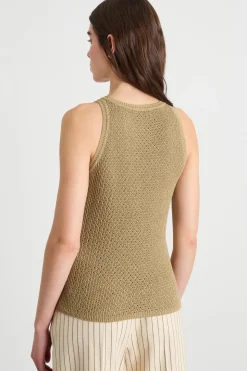 Top smanicato con fiori crochet - Verde