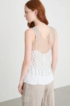 Top smanicato con frange - Argento