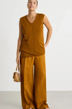 Top smanicato in maglia - Marrone