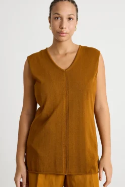 Top smanicato in maglia - Marrone