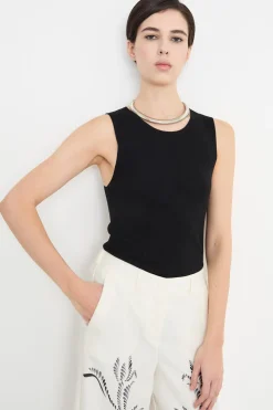 Top smanicato in maglia - Nero