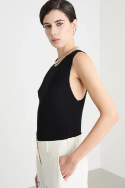 Top smanicato in maglia - Nero